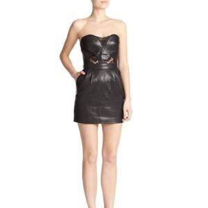 The Kooples Black Leather Strapless Mini Dress
